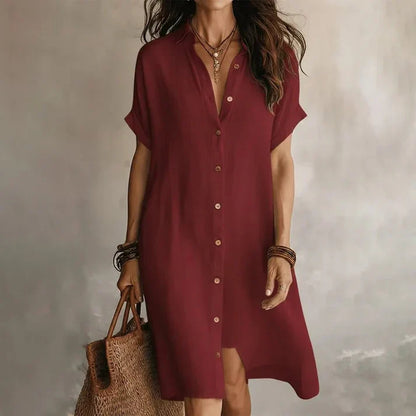 Vestido camisero mujer manga corta elegante