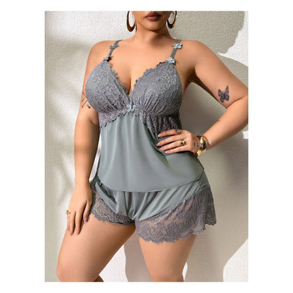 Conjunto Pijama Mujer Encaje Satinado y Short