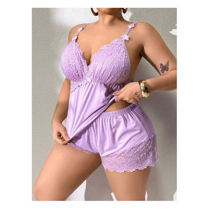 Conjunto Pijama Mujer Encaje Satinado y Short