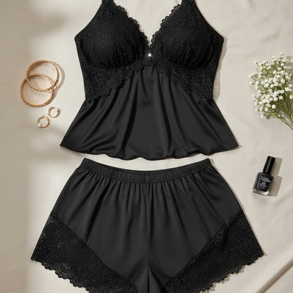 Conjunto Pijama Mujer Encaje Satinado y Short