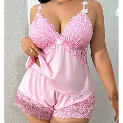 Conjunto Pijama Mujer Encaje Satinado y Short