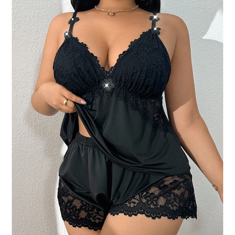 Conjunto Pijama Mujer Encaje Satinado y Short