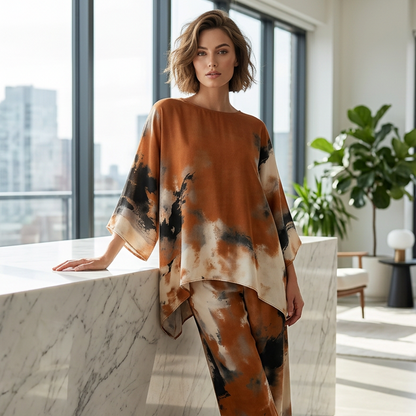Conjunto Mujer Satén Túnica Oversized Pantalón Ancho