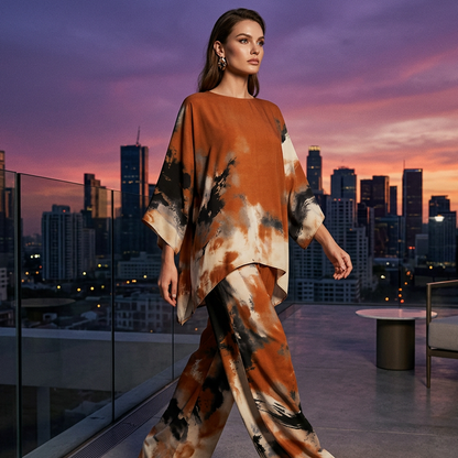 Conjunto Mujer Satén Túnica Oversized Pantalón Ancho