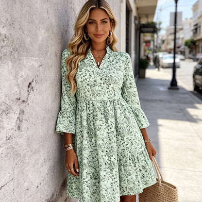 Vestido Mujer con Escote en V y Estampado
