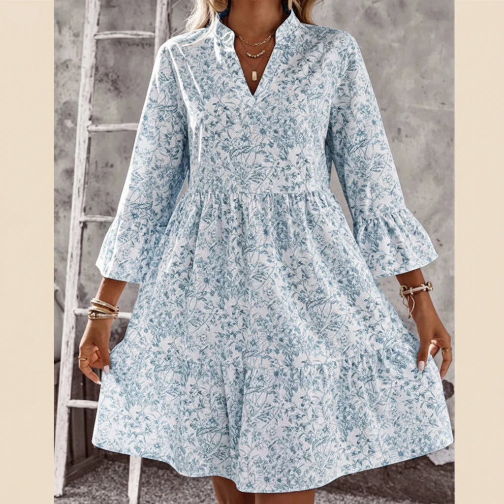 Vestido Mujer con Escote en V y Estampado