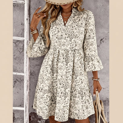 Vestido Mujer con Escote en V y Estampado