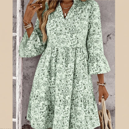 Vestido Mujer con Escote en V y Estampado