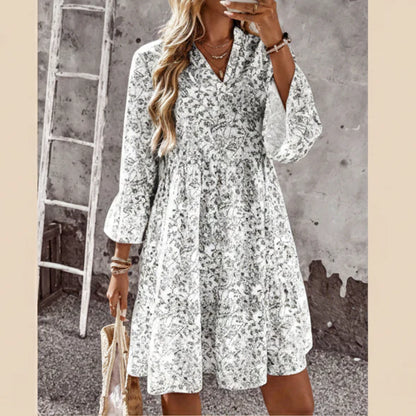 Vestido Mujer con Escote en V y Estampado