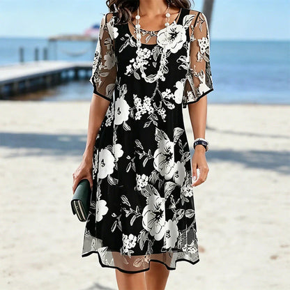 Vestido Mujer de Gasa Floral Ajuste Elegante