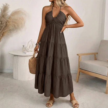 Vestido largo mujer Cuello halter Espalda descubierta