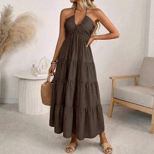 Vestido largo mujer con cuello halter y espalda descubierta