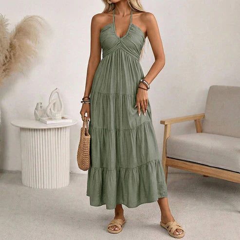 Vestido largo mujer Cuello halter Espalda descubierta