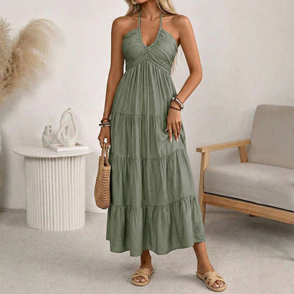Vestido largo mujer Cuello halter Espalda descubierta