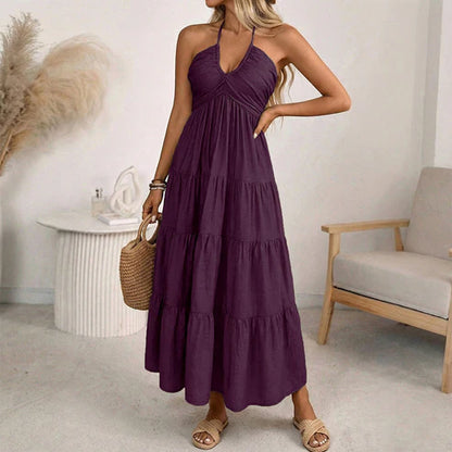 Vestido largo mujer Cuello halter Espalda descubierta