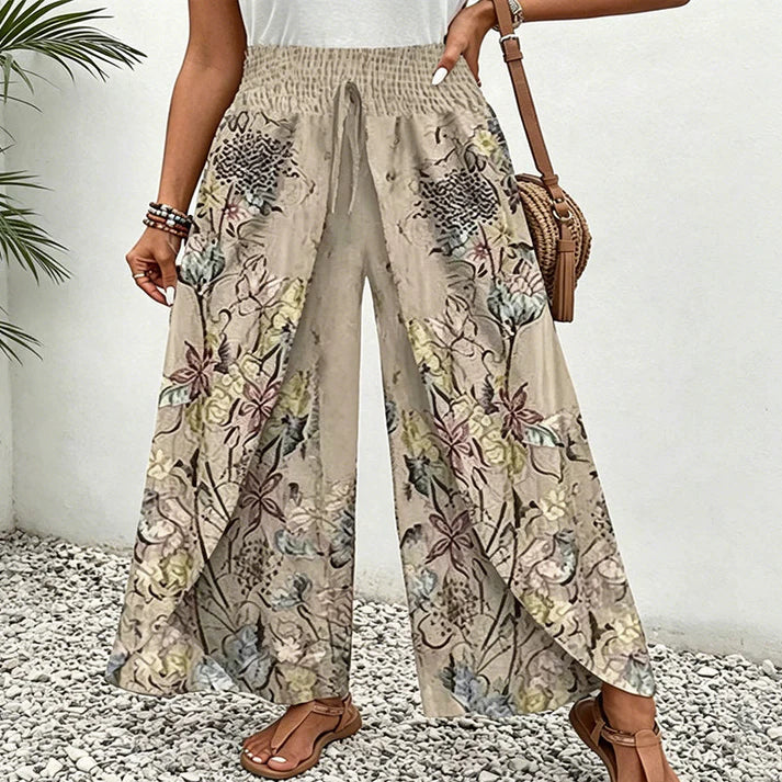 Pantalón Mujer Fluido Estampado Cordón Ajustable