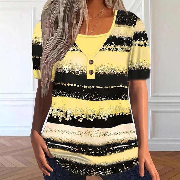 Camiseta henley mujer de algodón estampada estilo casual