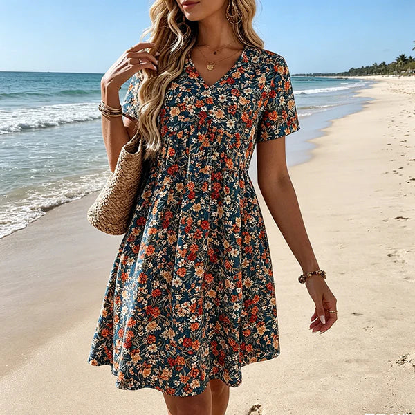 Vestido Verano Mujer Floral Escote en V