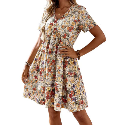 Vestido Verano Mujer Floral Escote en V