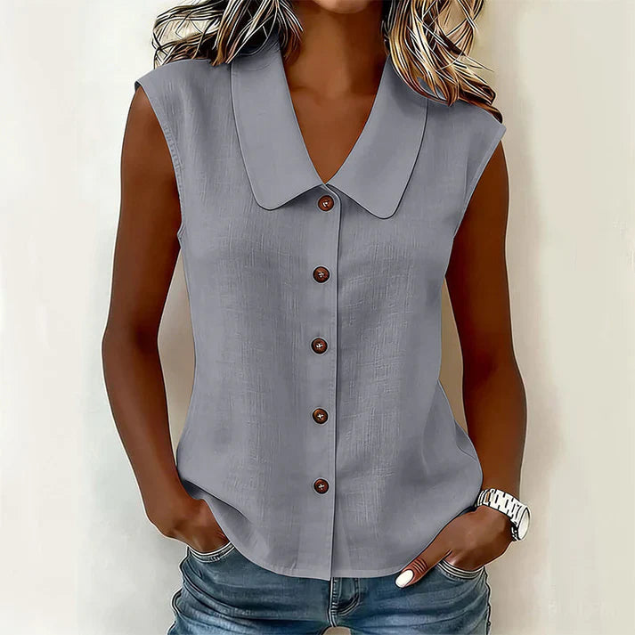 Blusa Mujer con Escote en V y Botones