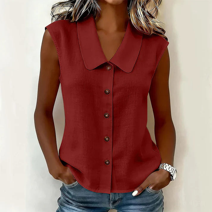 Blusa Mujer con Escote en V y Botones