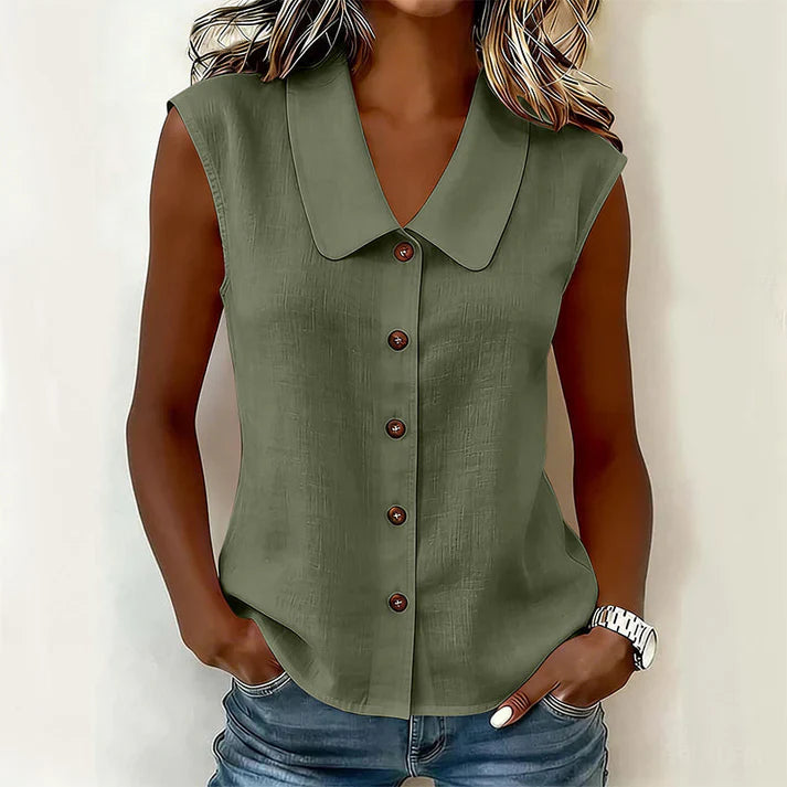 Blusa Mujer con Escote en V y Botones