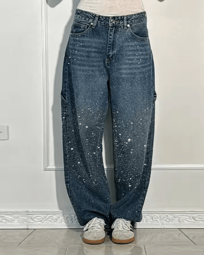 Jeans Mujer Corte Globo con Brillo Estilo Carpenter - Mavetta