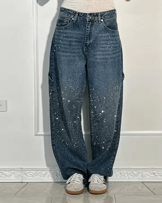 Jeans Mujer Corte Globo con Brillo Estilo Carpenter - Mavetta