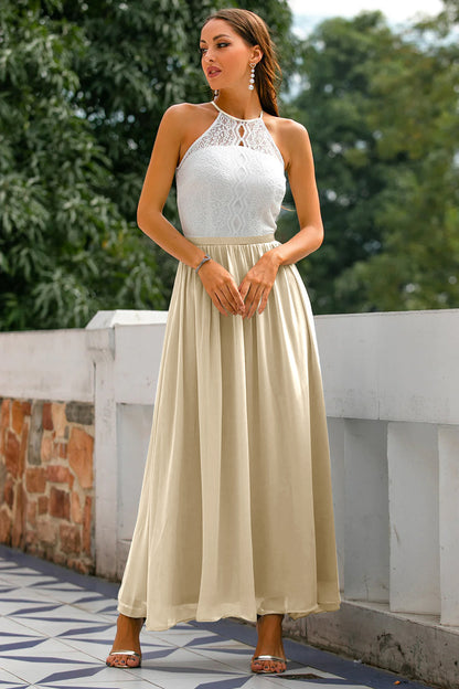 Vestido maxi mujer de encaje cuello halter