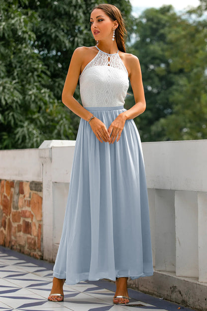Vestido maxi mujer de gasa cuello halter para invitada