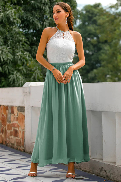 Vestido maxi mujer de gasa cuello halter para invitada