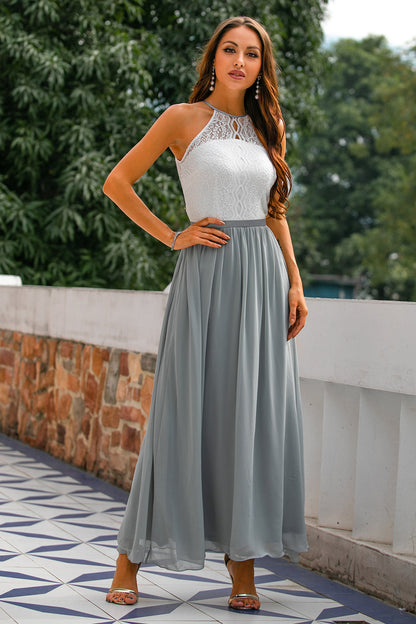 Vestido maxi mujer de encaje cuello halter