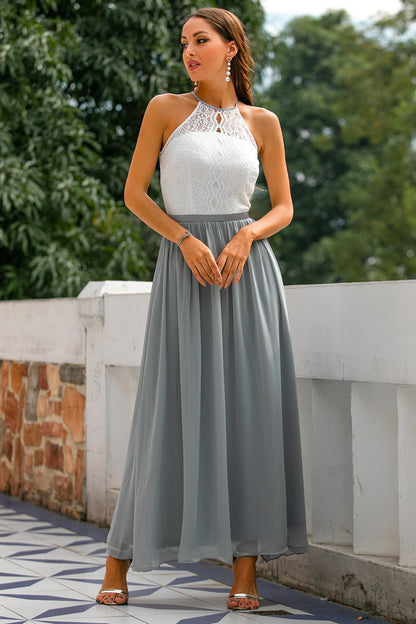 Vestido maxi mujer de gasa cuello halter para invitada