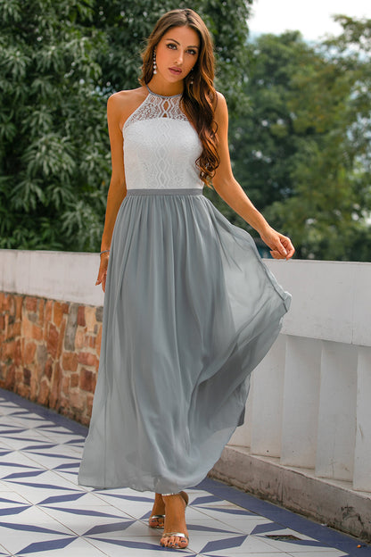 Vestido maxi mujer de encaje cuello halter