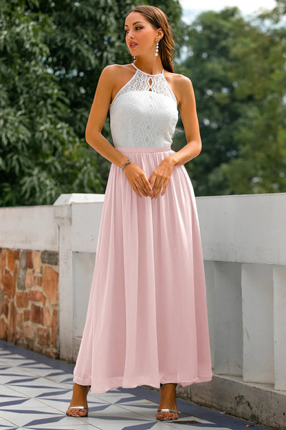 Vestido maxi mujer de encaje cuello halter