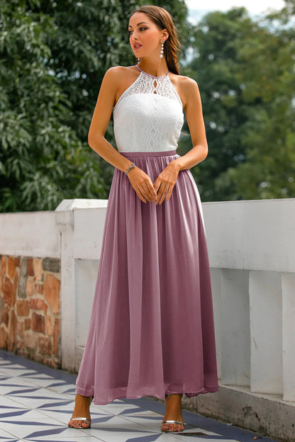 Vestido maxi mujer de encaje cuello halter