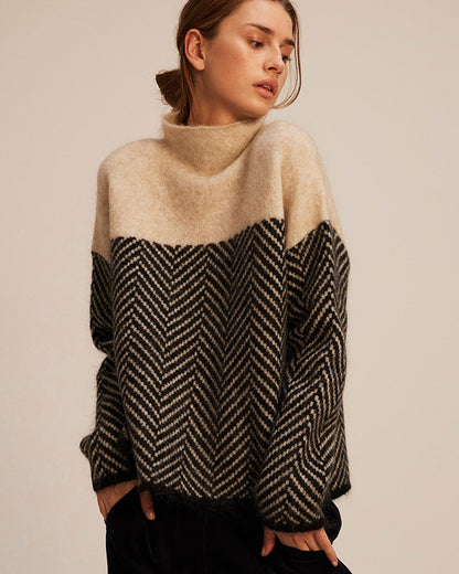Jersey Mujer de Algodón Cuello Alto Bicolor - Mavetta