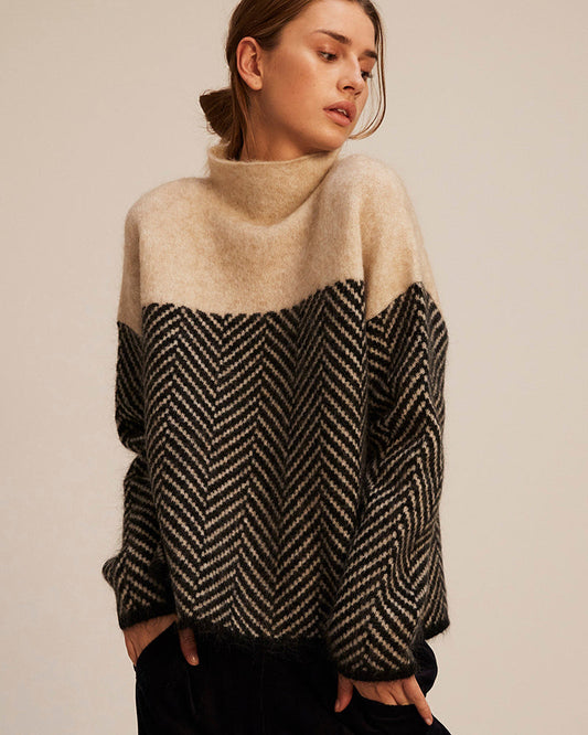 Jersey Mujer de Algodón Cuello Alto Bicolor - Mavetta