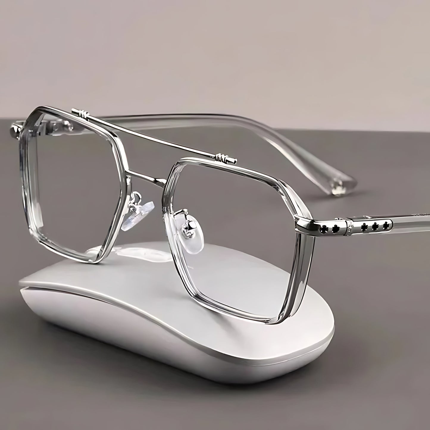 Gafas de sol unisex montura cuadrada lentes transparentes filtro luz
