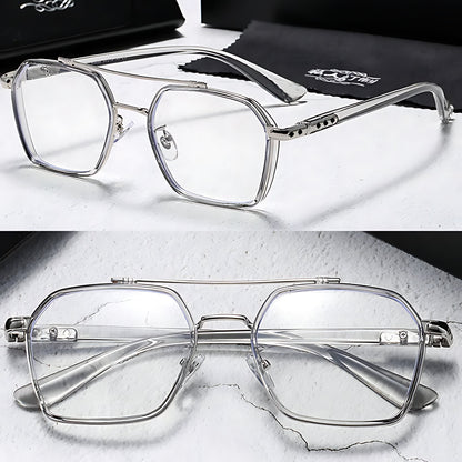 Gafas de sol unisex montura cuadrada lentes transparentes filtro luz