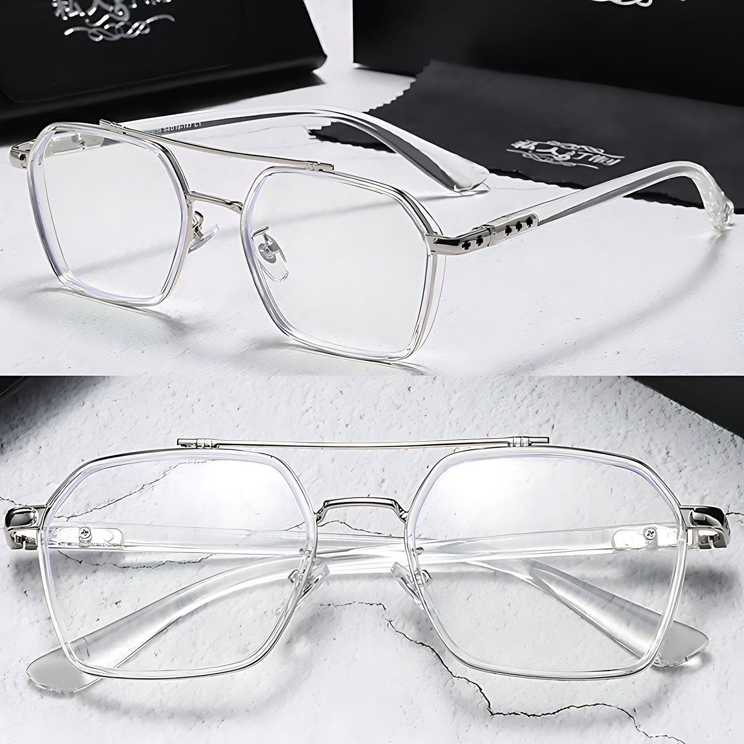 Gafas de sol unisex montura cuadrada lentes transparentes filtro luz