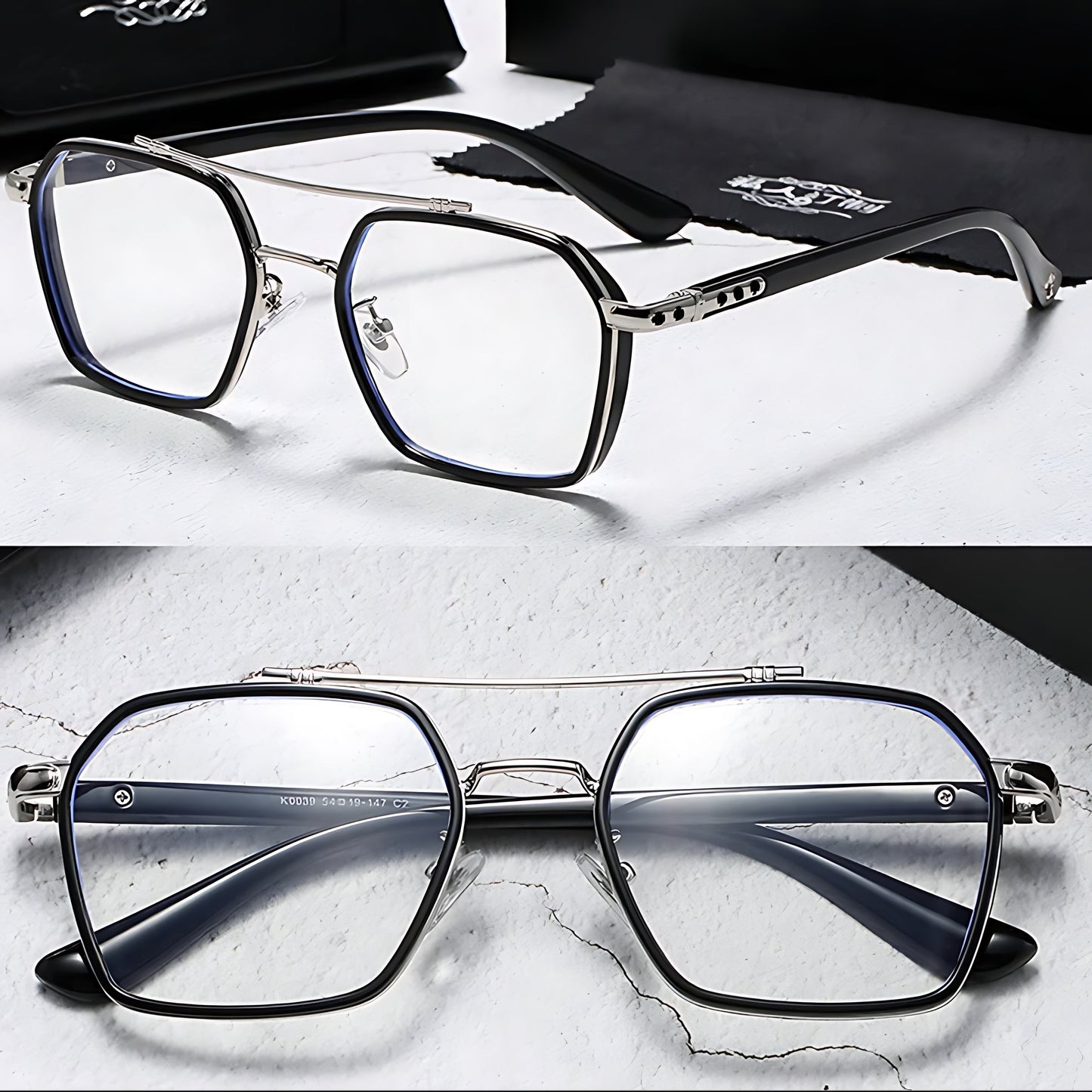 Gafas de sol unisex montura cuadrada lentes transparentes filtro luz