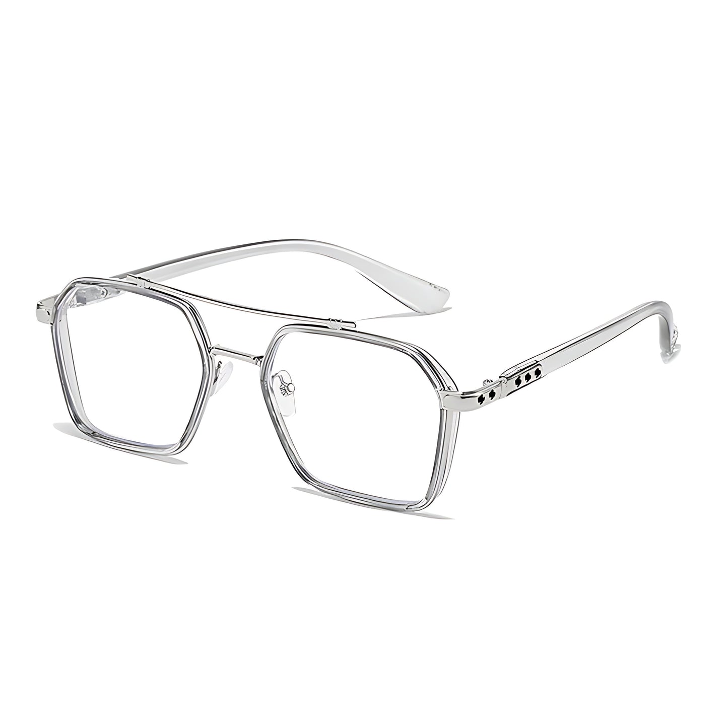 Gafas de sol unisex montura cuadrada lentes transparentes filtro luz