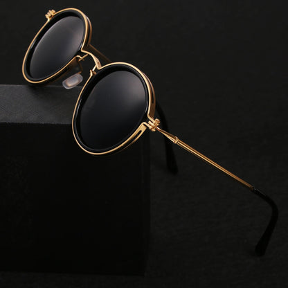 Gafas de sol unisex montura redonda polarizadas varillas metálicas