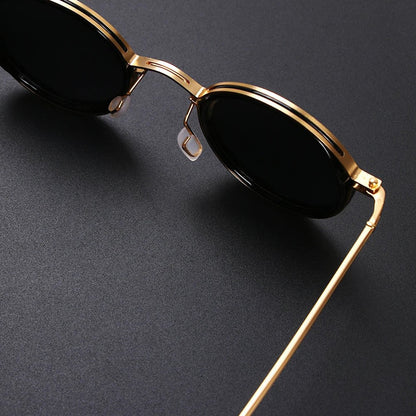 Gafas de sol unisex montura redonda polarizadas varillas metálicas