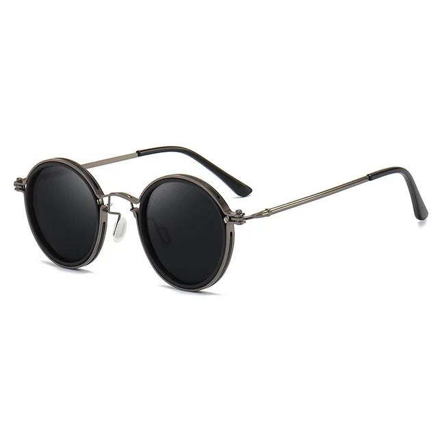 Gafas de sol unisex montura redonda polarizadas varillas metálicas