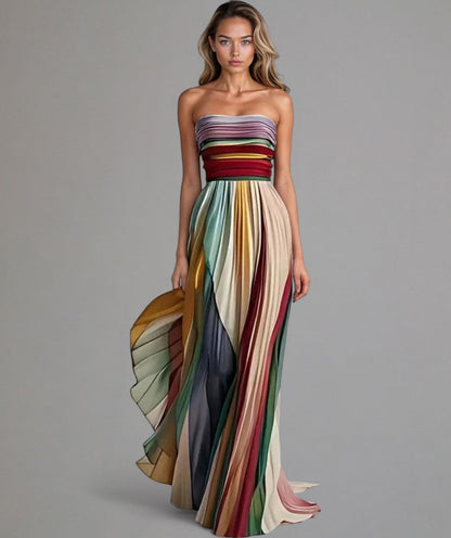 Vestido palabra de honor Mujer con plisado y diseño bloques - Mavetta
