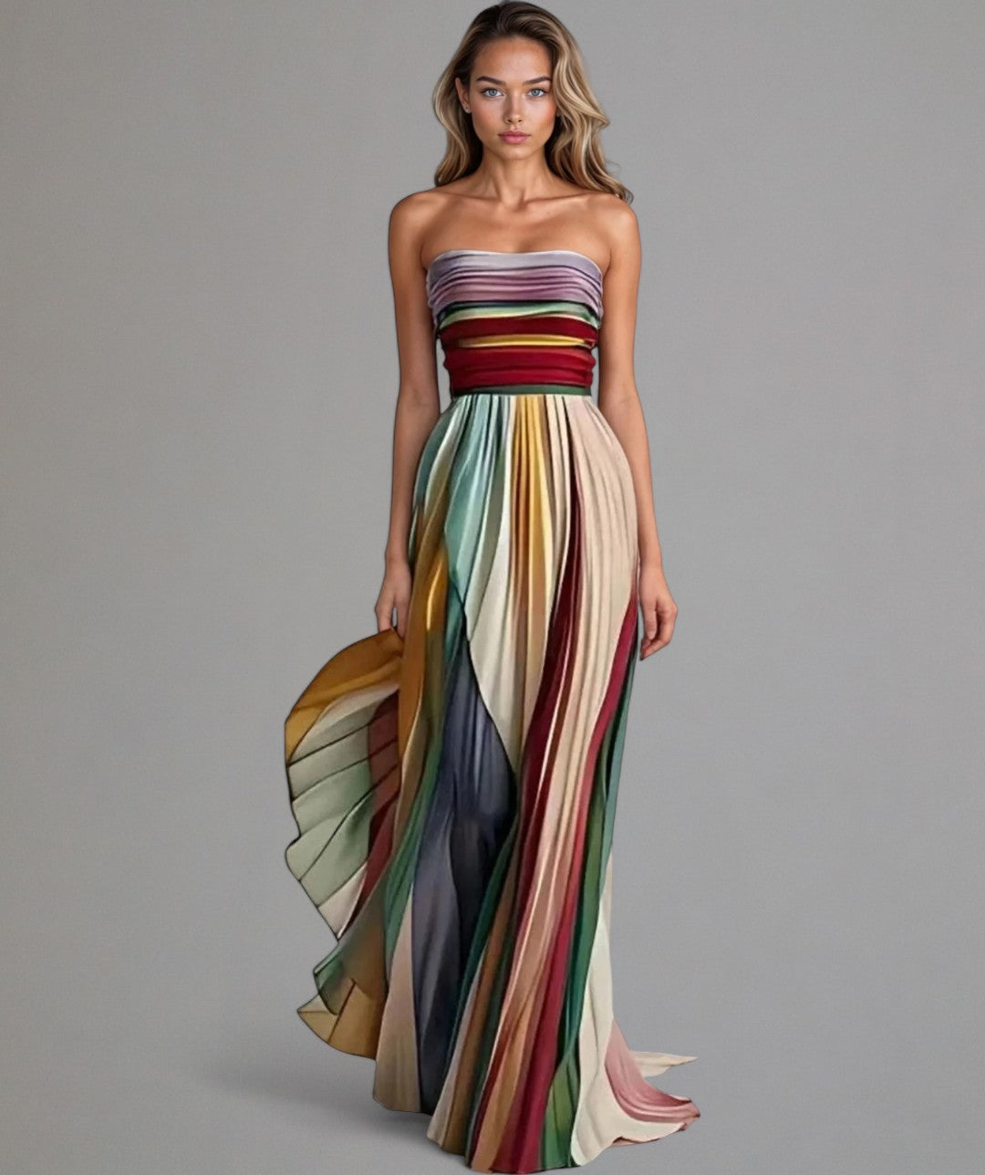 Vestido Evasé Mujer Sin Tirantes