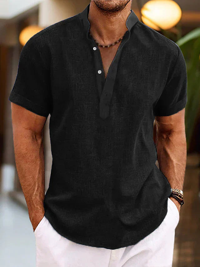 Camiseta hombre manga corta cuello henley diseño casual