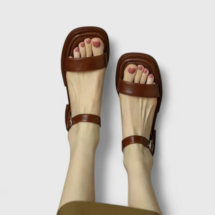 Sandalias Planas Mujer con Hebilla y Dos Tiras Ajuste en Tobillo - Mavetta